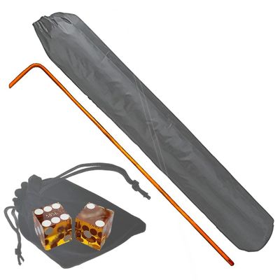 36" Craps Dealer Stick Set Rattan Rake with Carrying Bag & Authentic Casino Dice Pair (Yellow)