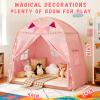 jiangcha Large Teepee Tent for Kids: with Star Lights & Flags - 3-Window Cone Ball Playhouse for Indoor & Outdoor - Portable & Foldable Gift for Boys & Girls - Pink, 59.1"x39.4"x59.1" view 2