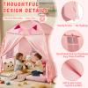 jiangcha Large Teepee Tent for Kids: with Star Lights & Flags - 3-Window Cone Ball Playhouse for Indoor & Outdoor - Portable & Foldable Gift for Boys & Girls - Pink, 59.1"x39.4"x59.1" view 4
