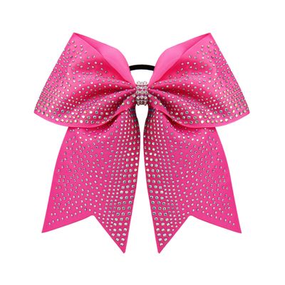 JCLIFE Large Glitter Cheer Bow with Iridescent Rhinestones 7.5" Pink