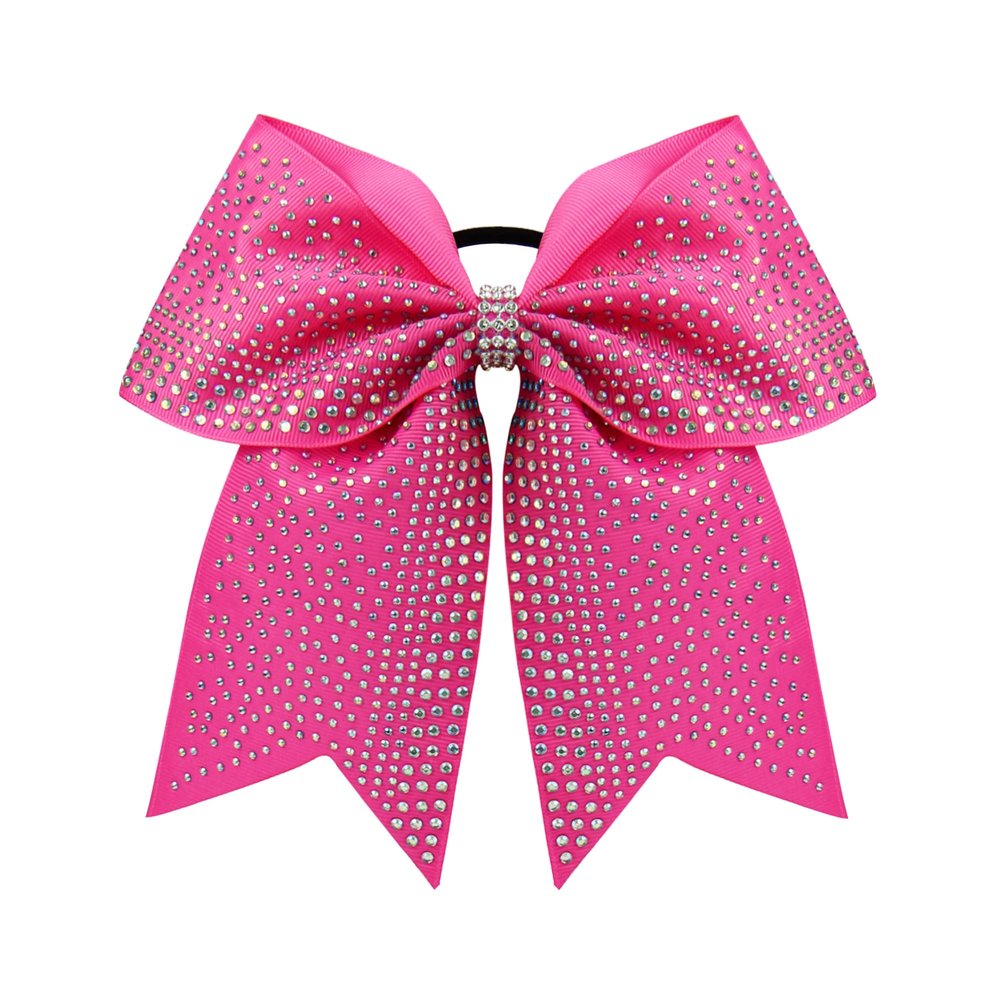 JCLIFE Large Glitter Cheer Bow with Iridescent Rhinestones 7.5" Pink