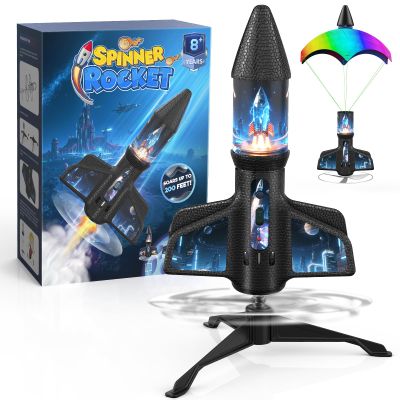 ZeroPhear Rocket Launcher for Kids, 200 ft Auto Launching Spinner Rocket Toy with LED and Safety Parachute, 2-Altitude Launch, USB Rechargeable, Outdoor Toys Gift for Boys Ages 8-13 (Blue)