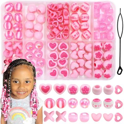 100PCS Beads for Hair Multiple Styles Kids Beads for Hair Heart and Round Hair Beads for Girls Cute Braids Accessories for Toddlers