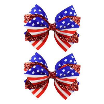 JCLIFE Patriotic Hair Bows for Girls 4th of July Accessories 2 Pcs 4"