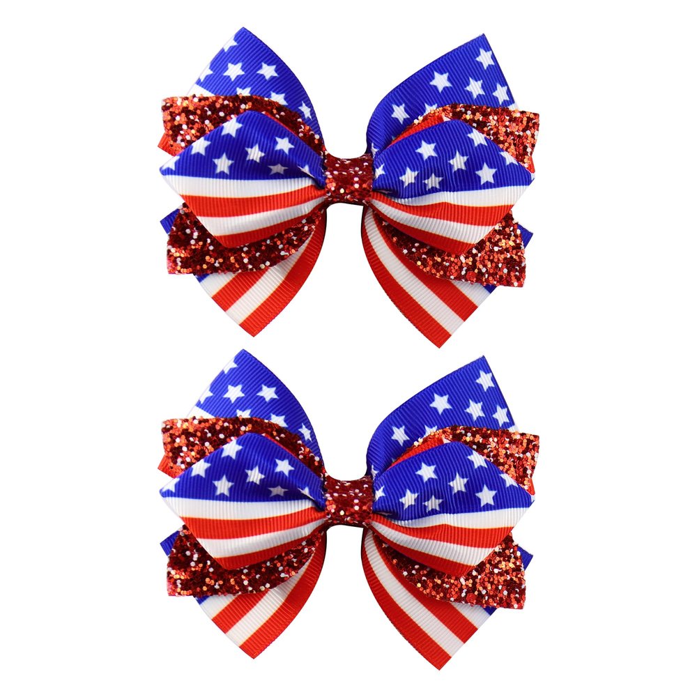 JCLIFE Patriotic Hair Bows for Girls 4th of July Accessories 2 Pcs 4"