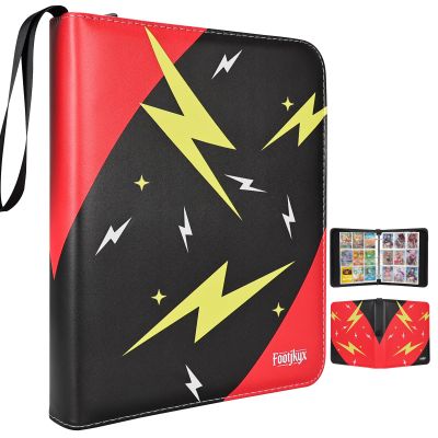 Premium Trading Card Storage Album,9 Pocket 40 Side Pages, 360 Cards,Black Zipper Binder for Collectible Games, Sports Card Organization&Protection (Black/Red)