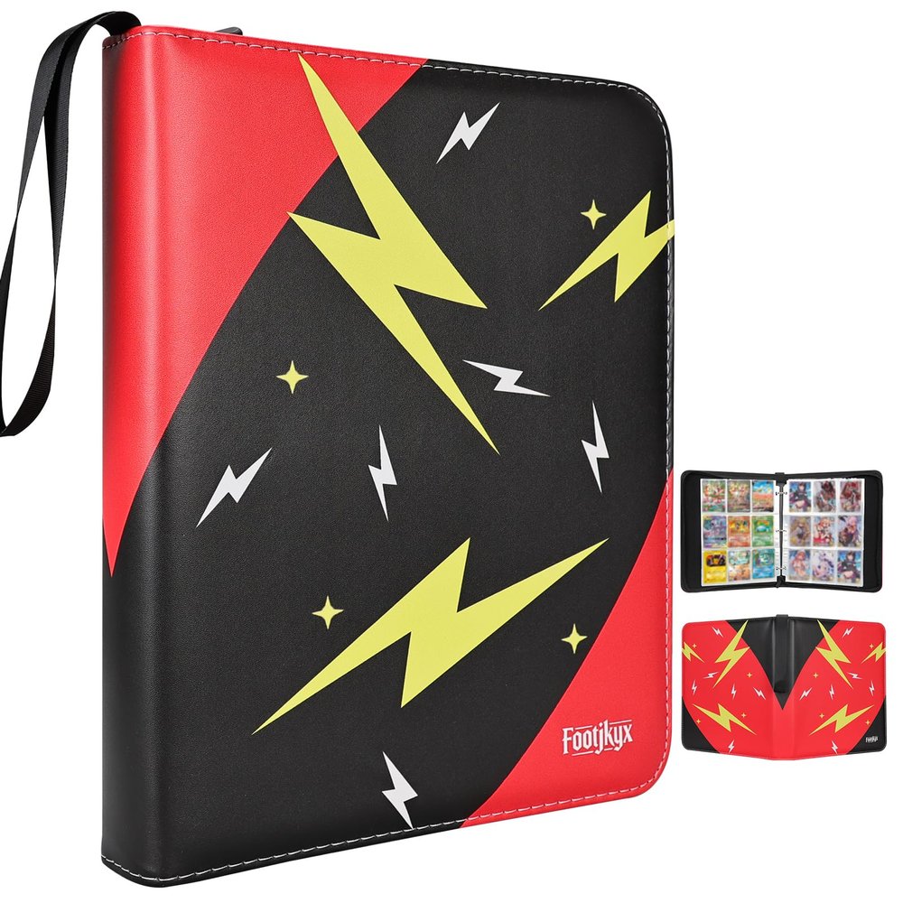 Premium Trading Card Storage Album,9 Pocket 40 Side Pages, 360 Cards,Black Zipper Binder for Collectible Games, Sports Card Organization&Protection (Black/Red)