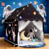 RONGFA Large Kids Tent Playhouse Padded Mat with Star Lights and Flags, Spaceship Play Tent, Astronaut Rocket Ship Teepee for Boys & Girls, Kids Play House Space Toys for Toddler (Black with Mat) view 1
