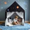 RONGFA Large Kids Tent Playhouse Padded Mat with Star Lights and Flags, Spaceship Play Tent, Astronaut Rocket Ship Teepee for Boys & Girls, Kids Play House Space Toys for Toddler (Black with Mat) view 2