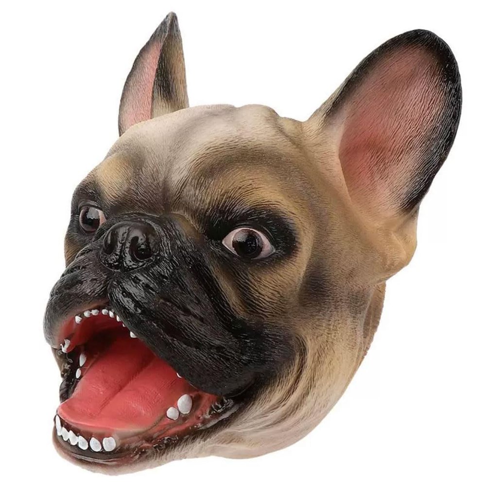 Dinosaur and Jungle Animal Realistic Latex Soft Headwear Toys Party Show Imaginative Play Hand Puppets (French Bulldog)