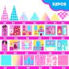 52PCS Magnetic Building Tiles, Build a Fashion Doll House Set, Pink, Girls Ages 3+ view 2