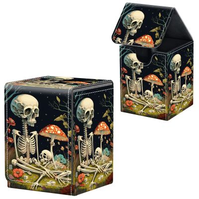 BVCLKJPOI Personalized MTG Deck Box for Commander, Fits 100+ Single Sleeved Cards, Premium PU Leather Magnetic Trading Card Storage Box for TCG CCG Magic Gathering for Women Girls, Mushroom Skeleton