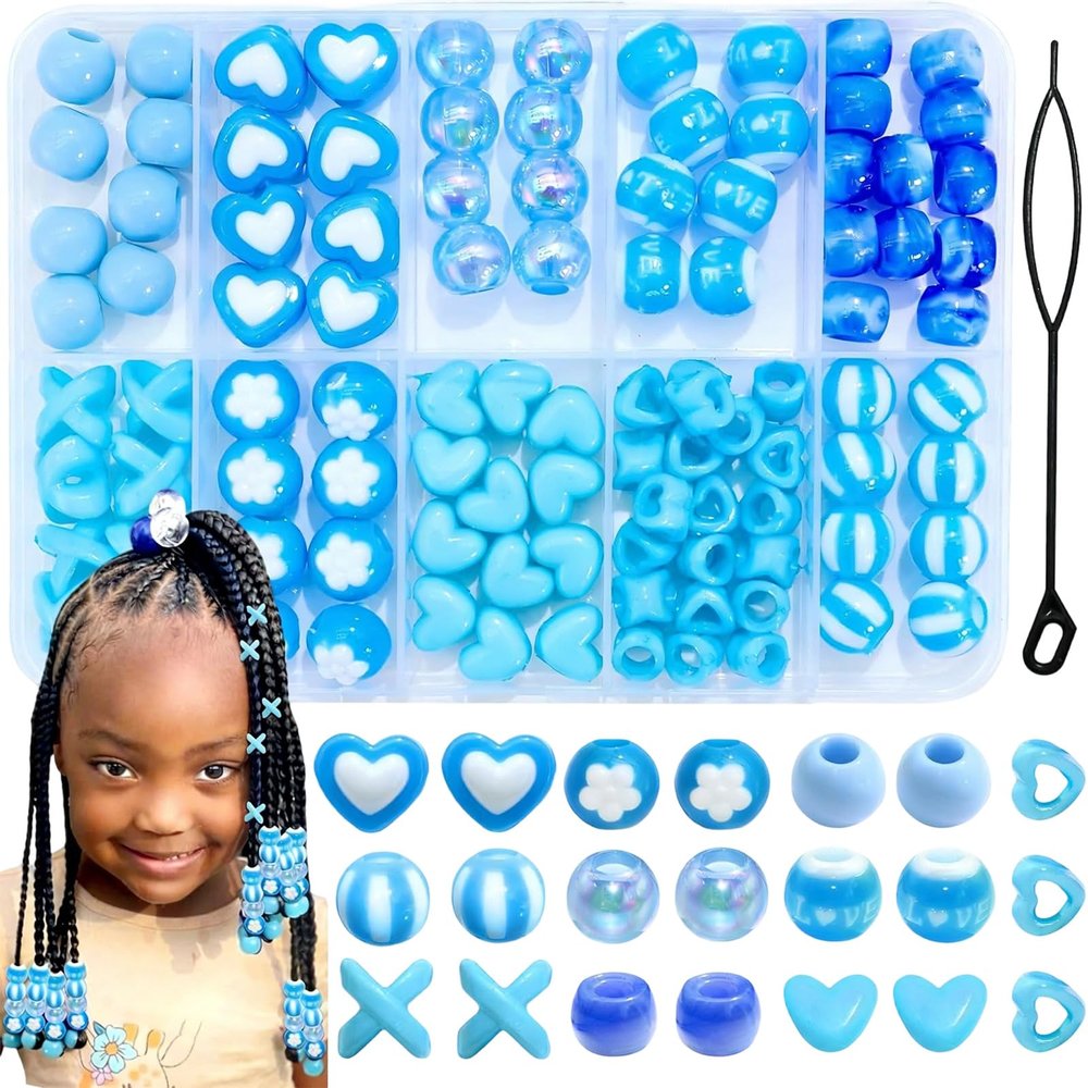 100PCS Beads for Hair Multiple Styles Kids Beads for Hair Heart and Round Hair Beads for Girls Cute Braids Accessories for Toddlers