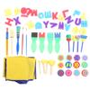 57Pcs Sponge Paint Brushes Letters Stamp Kit with Apron, Toddler Painting Tools Set, Reusable Foam Art Craft Brushes for Kids Ages 2-6, Includes Alphabet Stamps and view 1