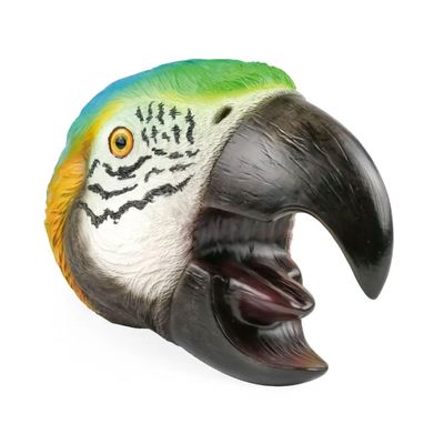 Dinosaur and Jungle Animal Realistic Latex Soft Headwear Toys Party Show Imaginative Play Hand Puppets (Green Macaw)