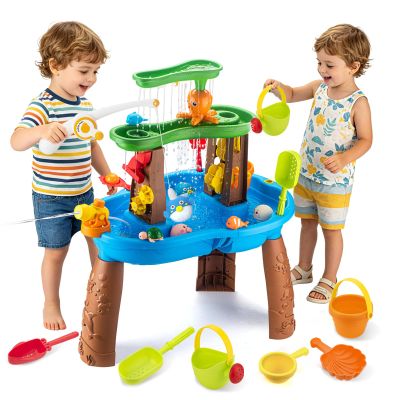 VROGTIK Water Table for Toddlers 3-5, Kids Sand Water Table with Fishing Game Set, Sensory Play Table Toys for Outdoor Pool Beach Backyard Summer Birthday Gift for Boys Outside Toys for Toddler
