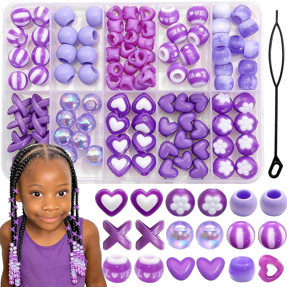 100PCS Beads for Hair Multiple Styles Kids Beads for Hair Heart and Round Hair Beads for Girls Cute Braids Accessories for Toddlers