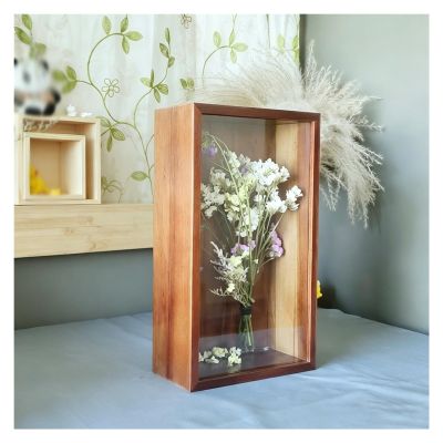 Clear Acrylic Display Case with Solid Wood Frame, Small Show Case Cabinets for Figures, Stackable Acrylic Box for Showroom(27.5x22.5x14.3cm/10.8x8.9x5.6in)