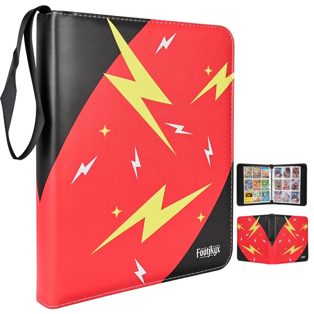 Premium Trading Card Storage Album,9 Pocket 40 Side Pages, 360 Cards,Black Zipper Binder for Collectible Games, Sports Card Organization&Protection (Red/Black)