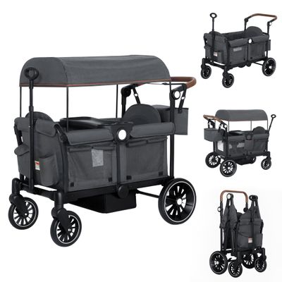 TODECARE Wagon Stroller for 2 Kids, Foldable All-Terrain Push Wagon, Gray