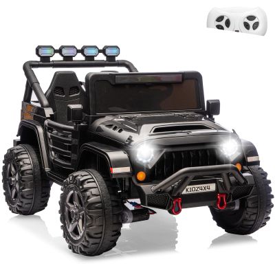 2 Seater Ride on Car Toy for Kids, 24V 4x4 Ride-on Truck, w/Parent Control, Soft Start, 3 Speed, 4-Wheeler Suspension, Bluetooth, LED Lights, Electric Car for Kids Toddler Ages 3-8, Black