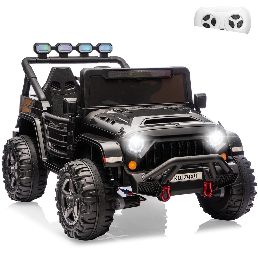 2 Seater Ride on Car Toy for Kids, 24V 4x4 Ride-on Truck, w/Parent Control, Soft Start, 3 Speed, 4-Wheeler Suspension, Bluetooth, LED Lights, Electric Car for Kids Toddler Ages 3-8, Black
