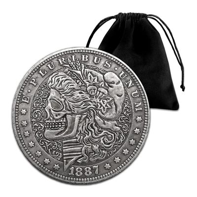 1887 Skeleton Statue of Liberty Hobo Coin Pendant Pouch - US Eagle Novelty Lucky Coin Morgan Coin Challenge Coin Commemorative Coin Jewelry Bag