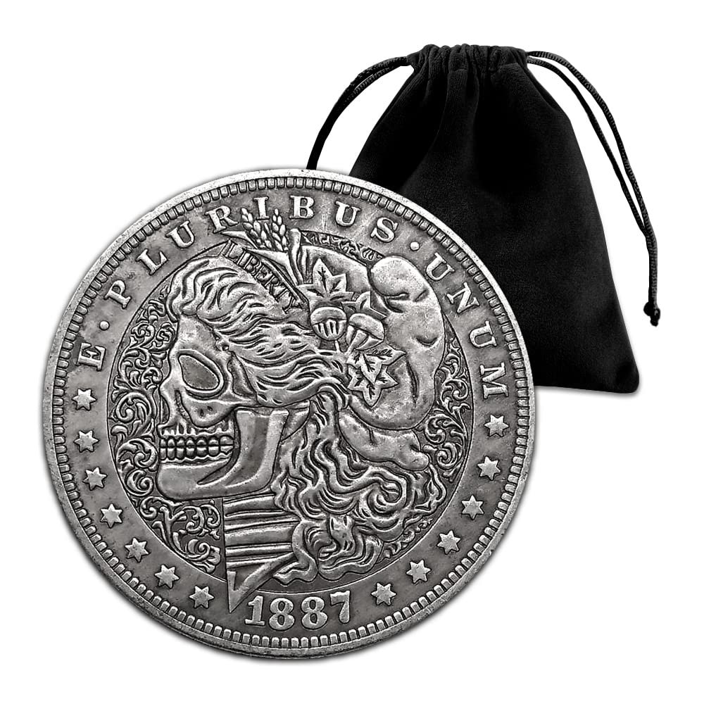 1887 Skeleton Statue of Liberty Hobo Coin Pendant Pouch - US Eagle Novelty Lucky Coin Morgan Coin Challenge Coin Commemorative Coin Jewelry Bag