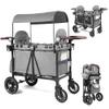 TODECARE Wagon Stroller for 2 Kids, Folding All Terrain 2-Seater Push Wagon w/Removable Canopy, 5-Point Harness, Adjustable Handles, Shock-Absorbing Wheels, Quad Stroller for Toddlers (Gray) view 1