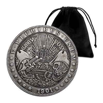 1901 Skeleton Pirates Hobo Coin Pendant Pouch - US Liberty Eagle Novelty Lucky Coin Morgan Coin Challenge Coin Commemorative Coin Jewelry Bag