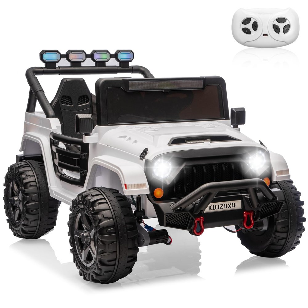 2 Seater Ride on Car Toy for Kids, 24V 4x4 Ride-on Truck, w/Parent Control, Soft Start, 3 Speed, 4-Wheeler Suspension, Bluetooth, LED Lights, Electric Car for Kids Toddler Ages 3-8, White