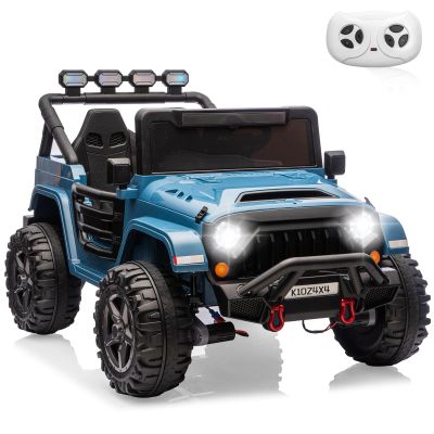2 Seater Ride on Car Toy for Kids, 24V 4x4 Ride-on Truck, w/Parent Control, Soft Start, 3 Speed, 4-Wheeler Suspension, Bluetooth, LED Lights, Electric Car for Kids Toddler Ages 3-8, Lake Blue