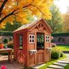 Kids Playhouse, Outdoor Wooden Kids Playhouse, Adventures Cottage Playset with Flowerpot Holder for Backyard, 42" Lx46 Wx55 H view 2