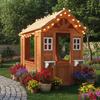 Kids Playhouse, Outdoor Wooden Kids Playhouse, Adventures Cottage Playset with Flowerpot Holder for Backyard, 42" Lx46 Wx55 H view 4