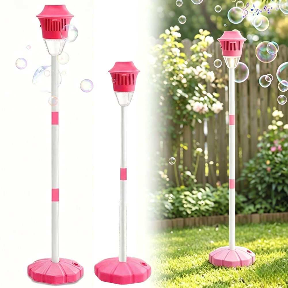 RAINPOT Street Lamp Bubble Tower with Lights, Rechargeable Standing Bubble Maker, Adjustable Height Street Light for Outdoor Garden, Patio, Wedding, Party and Event Decor (Red 2PACK)