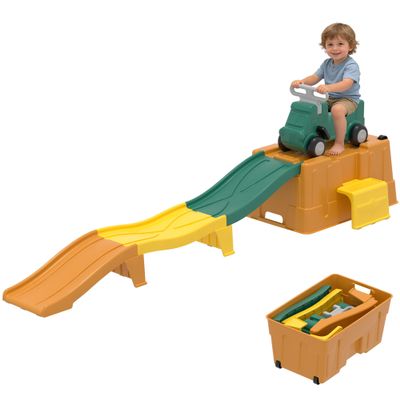Toddler Up & Down Roller Coaster with Storage Box, 3 Piece Track Ride On Toy for Kids 2+ Years, Indoor Outdoor Playset, Easy Assembly Compact Space Saving Design, Multicolor