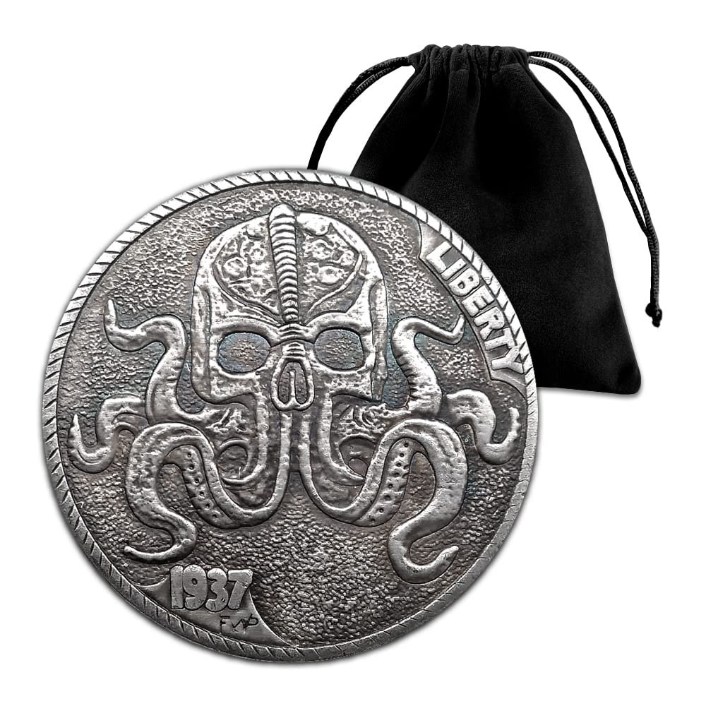 1937 Liberty Octopus Hobo Coin Pendant Pouch - US Liberty Eagle Novelty Lucky Coin Morgan Coin Challenge Coin Commemorative Coin Ring Jewelry Bag
