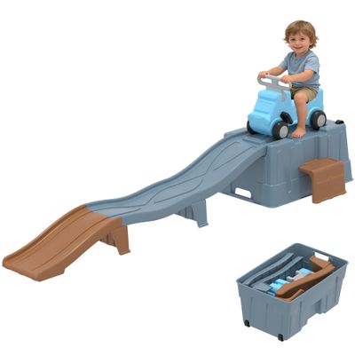 Toddler Up & Down Roller Coaster with Storage Box, 3 Piece Track Ride On Toy for Kids 2+ Years, Indoor Outdoor Playset, Easy Assembly Compact Space Saving Design, Multicolor