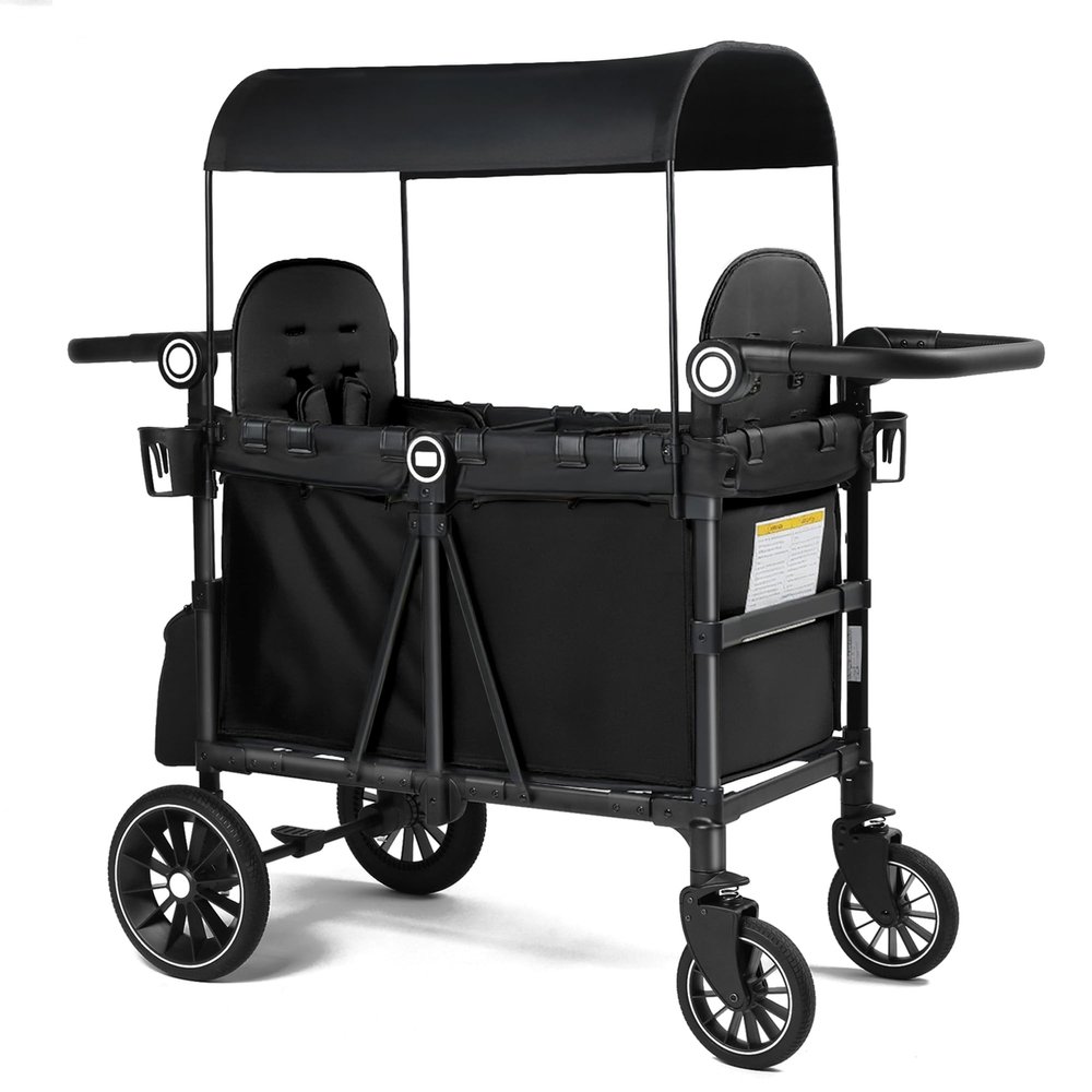 TODECARE Wagon Stroller for 2 Kids, Foldable All-Terrain Push Wagon, Black
