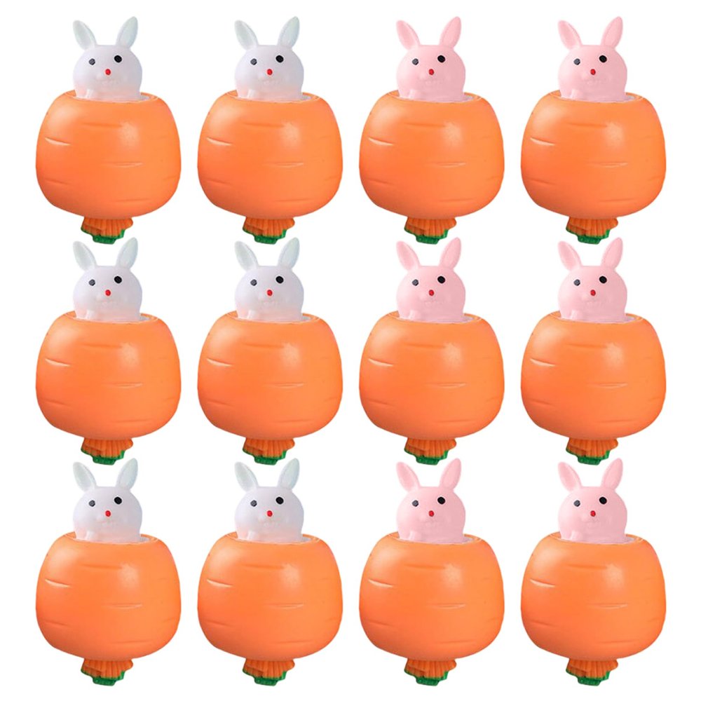 12 Pack Cute Carrot Squish Toy with Pop-Up Bunnies, Soft Sensory Fidget Toys for Stress Relief, Fun Desk Decor, Anxiety Relief for Adults Kids