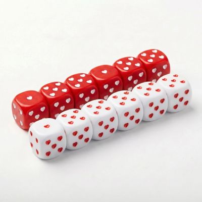 12PCS Heart Dice Set, 0.98" (25mm) Six-Sided Acrylic Dice with Red Heart Pips, Large Novelty Dice for Party Games, Tabletop Games, Casino Props & Collectors