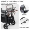 TODECARE 4 Seater Wagon Stroller, Folding All Terrain Push Wagon w/Removable Canopy, 5-Point Harness, Adjustable Handles, Parent Organizer, Snake Tray, Quad Stroller for Toddlers (Black+Gray) view 3