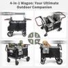 TODECARE 4 Seater Wagon Stroller, Folding All Terrain Push Wagon w/Removable Canopy, 5-Point Harness, Adjustable Handles, Parent Organizer, Snake Tray, Quad Stroller for Toddlers (Black+Gray) view 4
