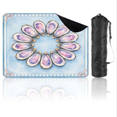 31.5" x 31.5" Mahjong Mat for Table with Carrying Bag Watercolor Oyster Shells Circular Arrangement Soft Blue Coastal Style Non-Slip Noise-Reducing Game Mat for Mahjong Poker Dominoes Board Games