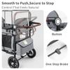 TODECARE 4 Seater Wagon Stroller, Folding All Terrain Push Wagon w/Removable Canopy, 5-Point Harness, Adjustable Handles, Parent Organizer, Snake Tray, Quad Stroller for Toddlers (Gray) view 3