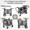 TODECARE 4 Seater Wagon Stroller, Folding All Terrain Push Wagon w/Removable Canopy, 5-Point Harness, Adjustable Handles, Parent Organizer, Snake Tray, Quad Stroller for Toddlers (Gray) view 4