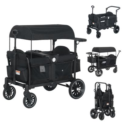 TODECARE Wagon Stroller for 2 Kids, Foldable All-Terrain Push Wagon, Black