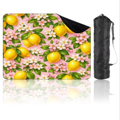 31.5" x 31.5" Mahjong Mat for Table with Carrying Bag Bright Lemon Floral Pink Non-Slip Noise-Reducing Game Mat for Mahjong Poker Dominoes Board Games