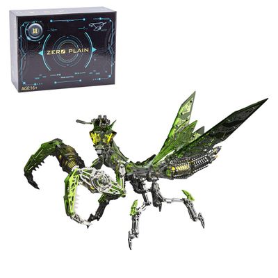 1000+ PCS 3D Mechanical Metal Mantis Model Kit, DIY Insect Assembly Puzzle with Magnetic Lights, Movable Joints Stainless Steel Collectible Display for Teens & Adults