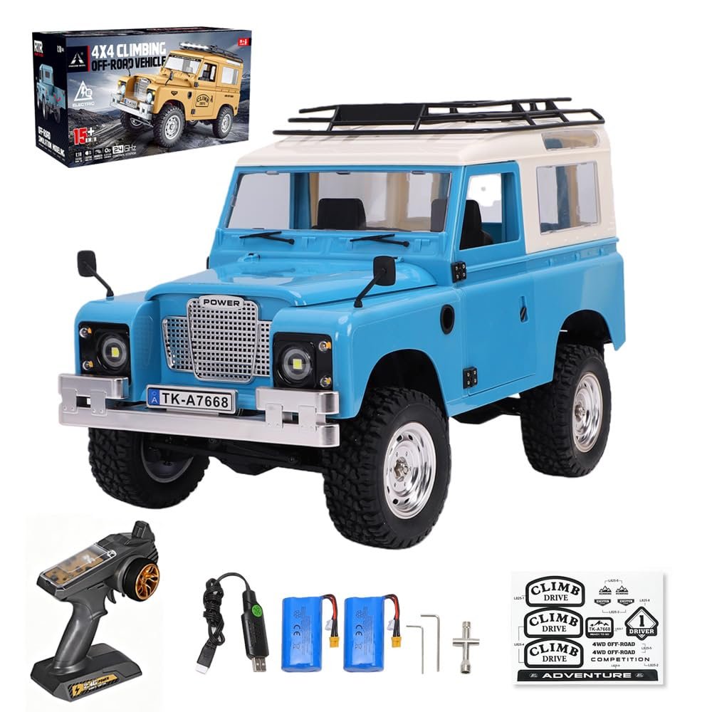 GoolRC SG1010 RC Crawler, 1:10 Scale RC Truck, All Terrain Off Road Rock Crawlers, 2.4GHz Remote Control Truck with LED Lights and 2 Batteries for Adults (Blue)